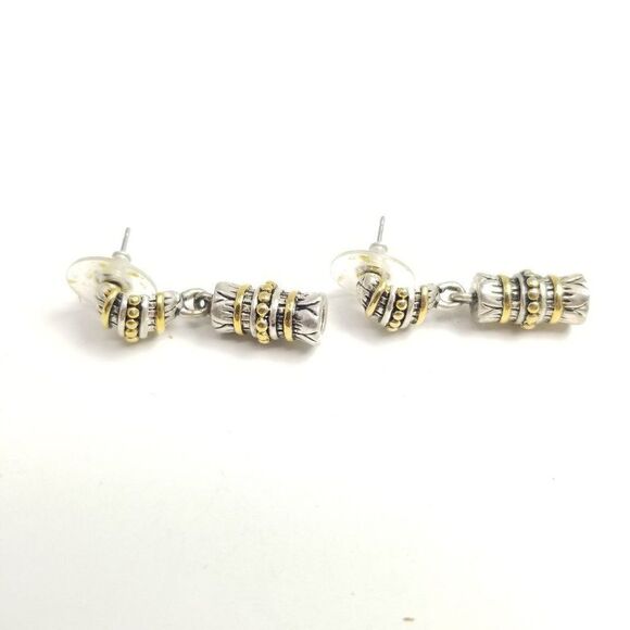 Vintage Small Silve Tone and Gold Tone Accent Drop Earrings, Boho Design, Retro - Picture 4 of 5